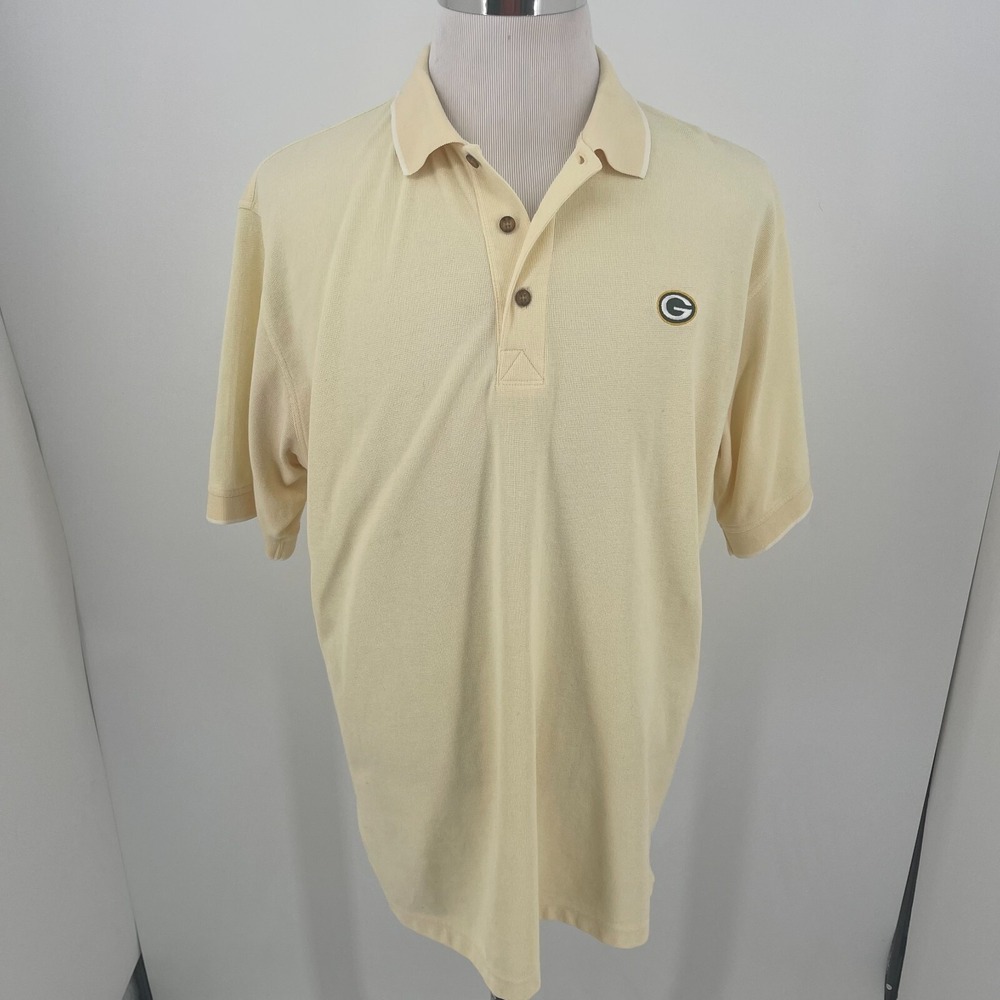 Greg Norman Polo Shirt MENS Green Bay Packers NFL Yellow Short Sleeve SIZE L